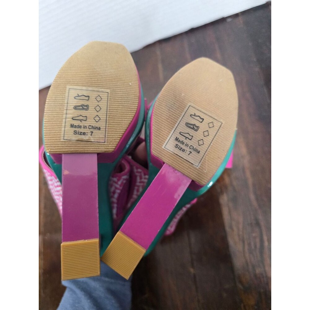 Pink & Teal Platform Heel Slide Sandals - Picture 8 of 9